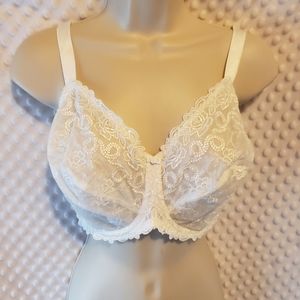 Wacoal Renaissance Rose Embroidered Mesh Lace Underwire Bra 40DD White EUC